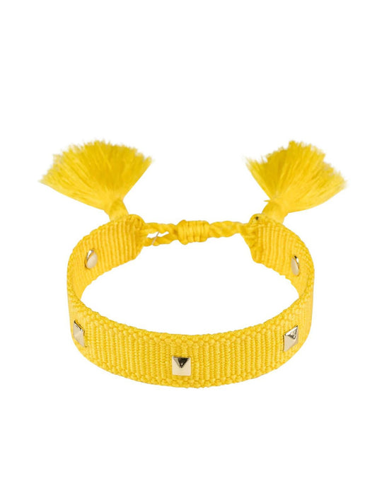 Woven Friendship Bracelet Thin W/Stud - Sun Yellow